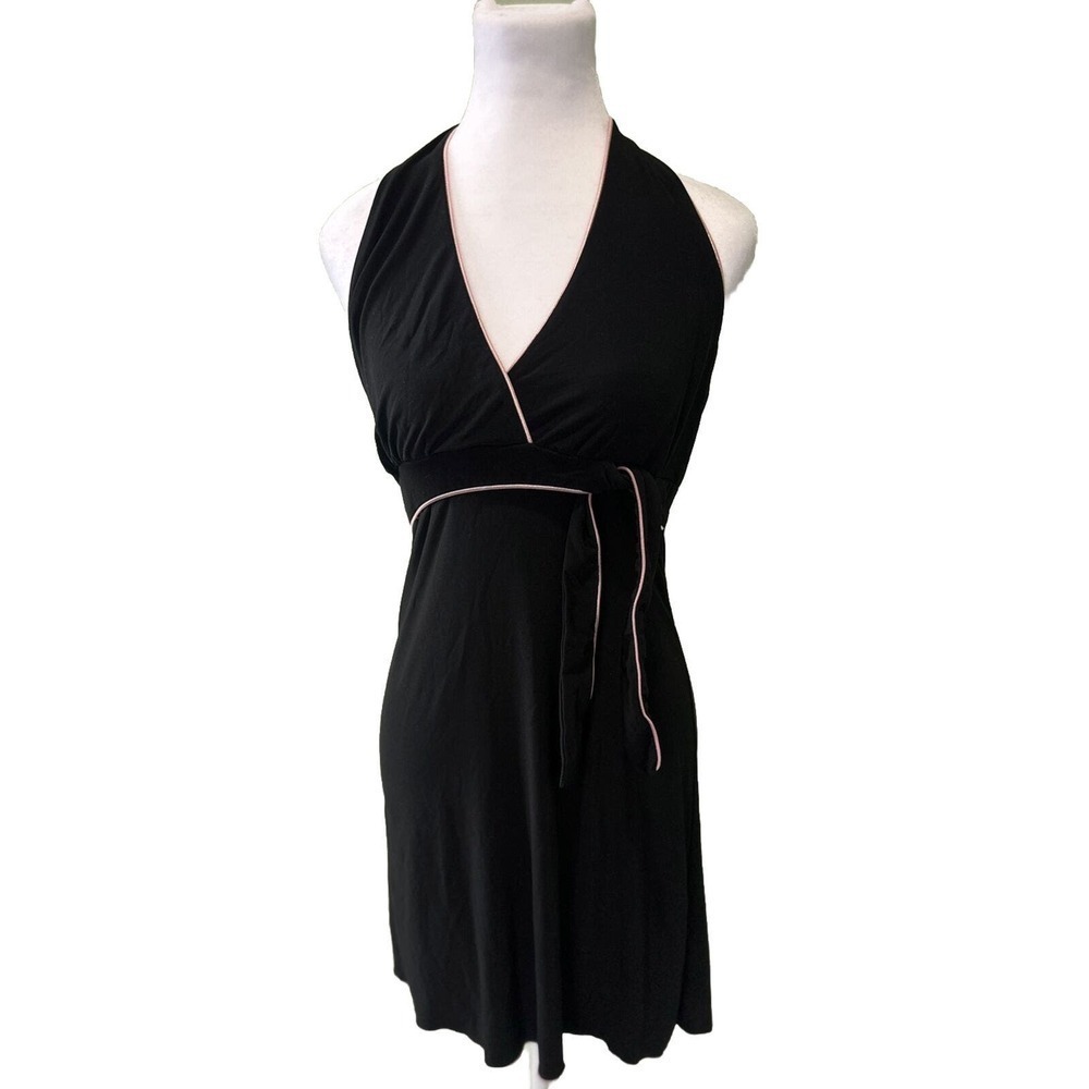Vtg Halter Dress Y2K Wrap V Neck Grunge Goth Whimsy Witchy Sz Large Stretch Pink - Picture 2 of 8